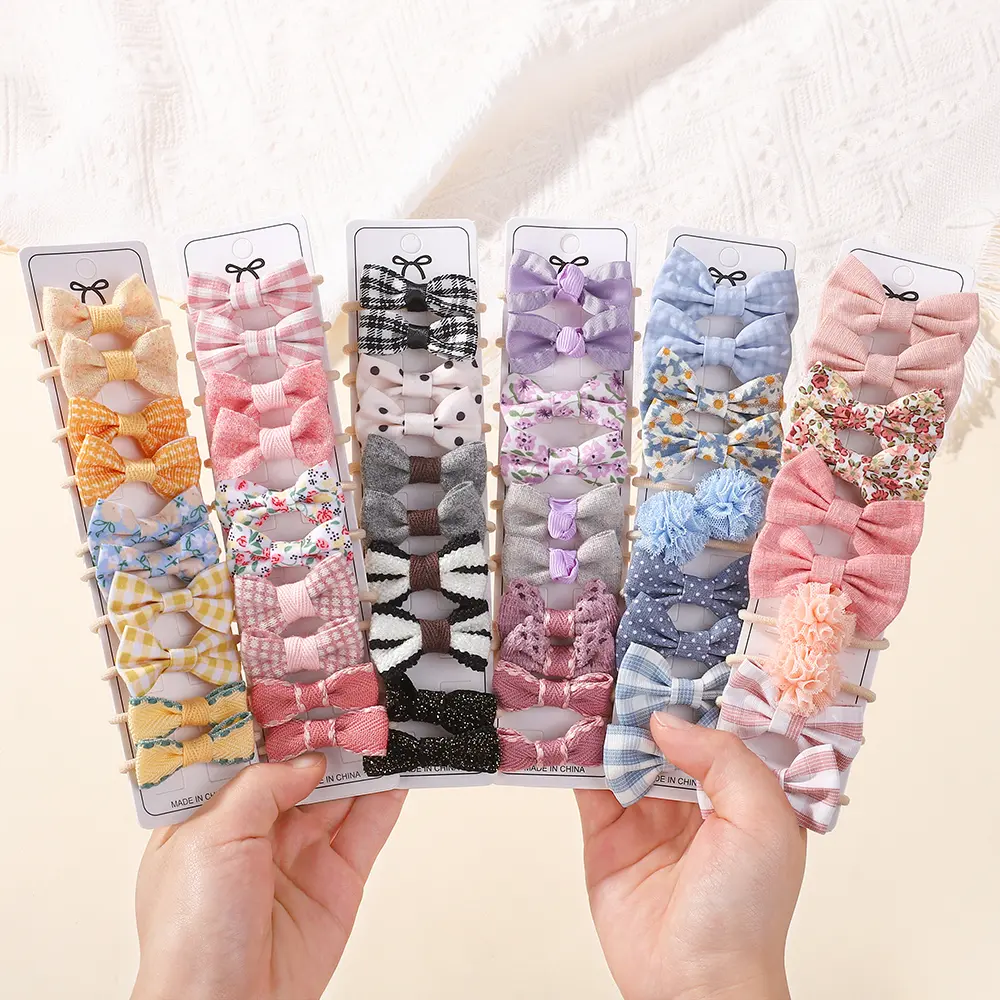 RAINBOW BOWS 10Pcs Cute Fresh Bowknot Hair Bands Head Rope for Baby Girls Double Ponytail Hair Ties Scrunchies Without Cardboard