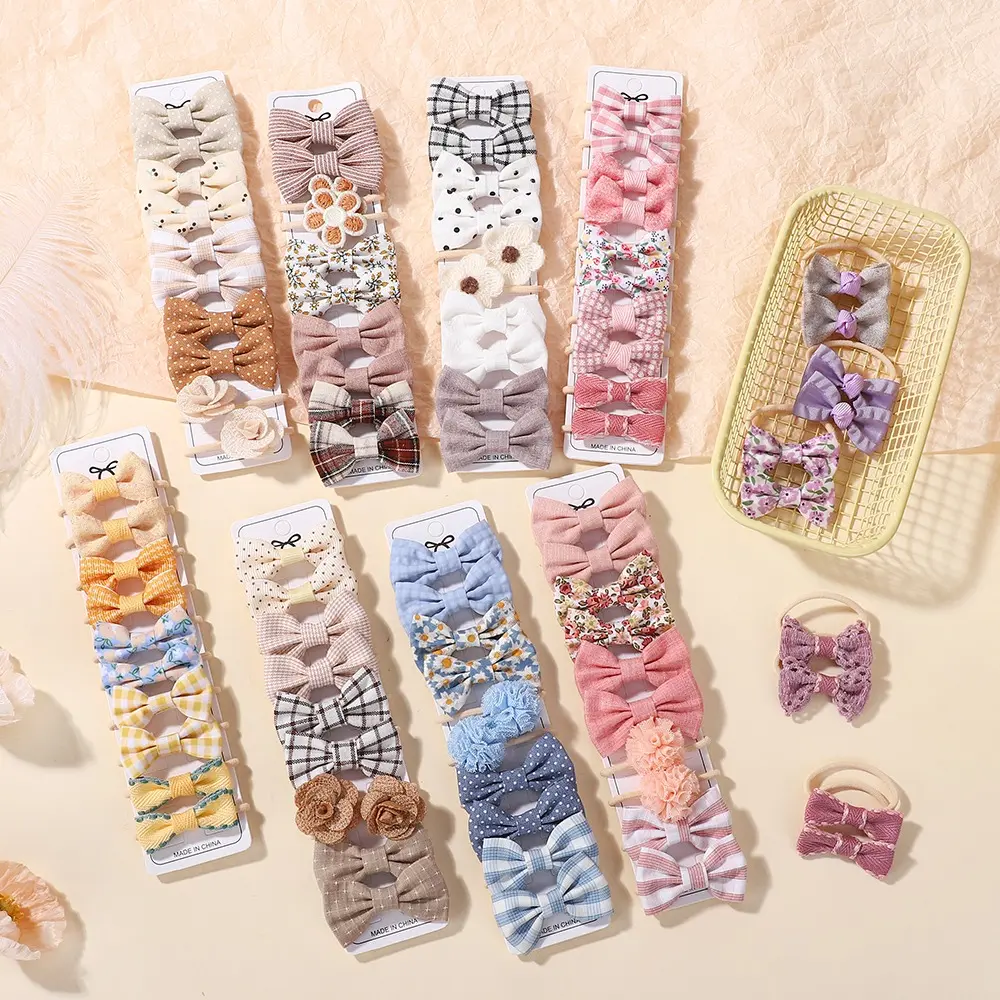 RAINBOW BOWS 10Pcs Cute Fresh Bowknot Hair Bands Head Rope for Baby Girls Double Ponytail Hair Ties Scrunchies Without Cardboard