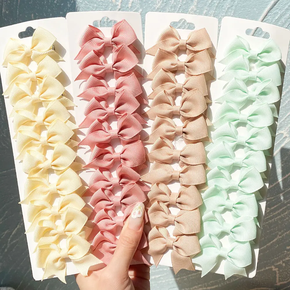10Pcs/Set 2.4'' Colorful Ribbon Bowknot Hair Clip For Baby Girls Mini Boutique Hairpins Barrettes Headwear Kids Hair Accessories