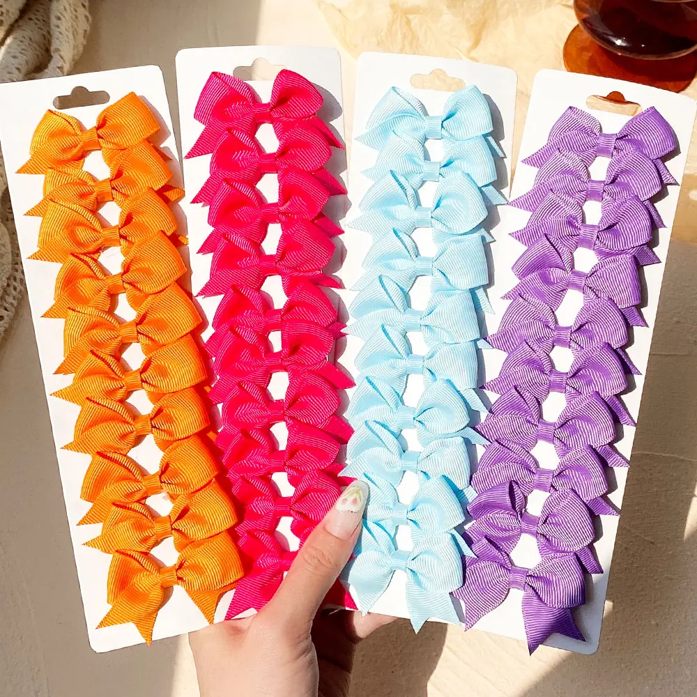 10Pcs/Set 2.4'' Colorful Ribbon Bowknot Hair Clip For Baby Girls Mini Boutique Hairpins Barrettes Headwear Kids Hair Accessories