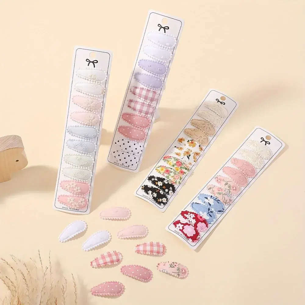 RAINBOW BOWS 10Pcs/set Mini Cotton Print Flower BB Hair Clips for Girls Lovely Plaid Hairpins Headwear Kids Hair Accessories