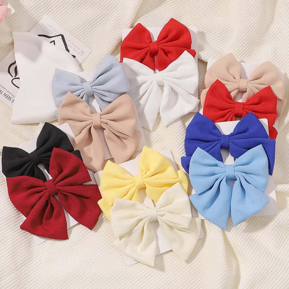 2pcs/set 4.5" Cheer Bow Hair Clip for Girl Lovely Grosgrain Ribbon Hairgripes Children Delicate Bowknot Hair Pins Headwear Set