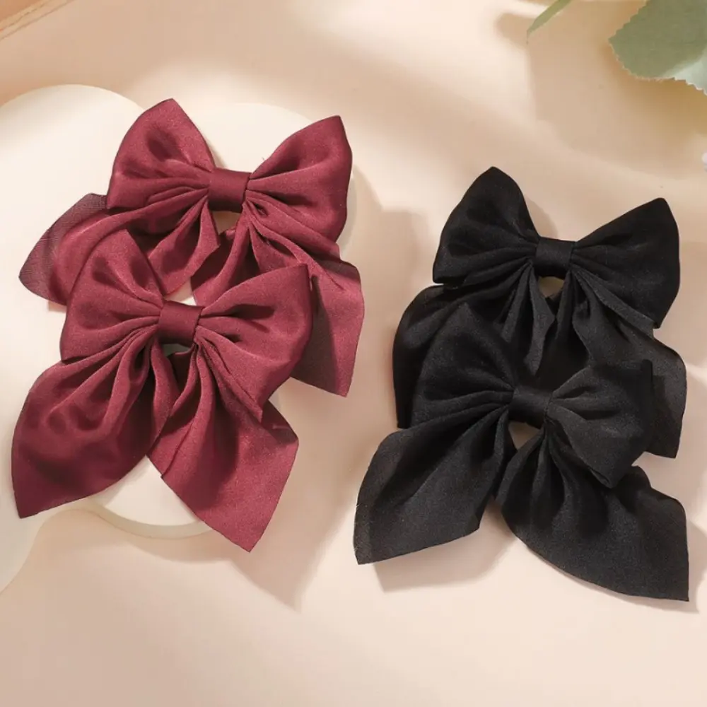 RAINBOW BOWS 2PCS Girls Ponytail Hair Bows Hair Clip 3.3inch Stain Solid Color Hairgripes Womens Hairbangs Barrette Hairclip