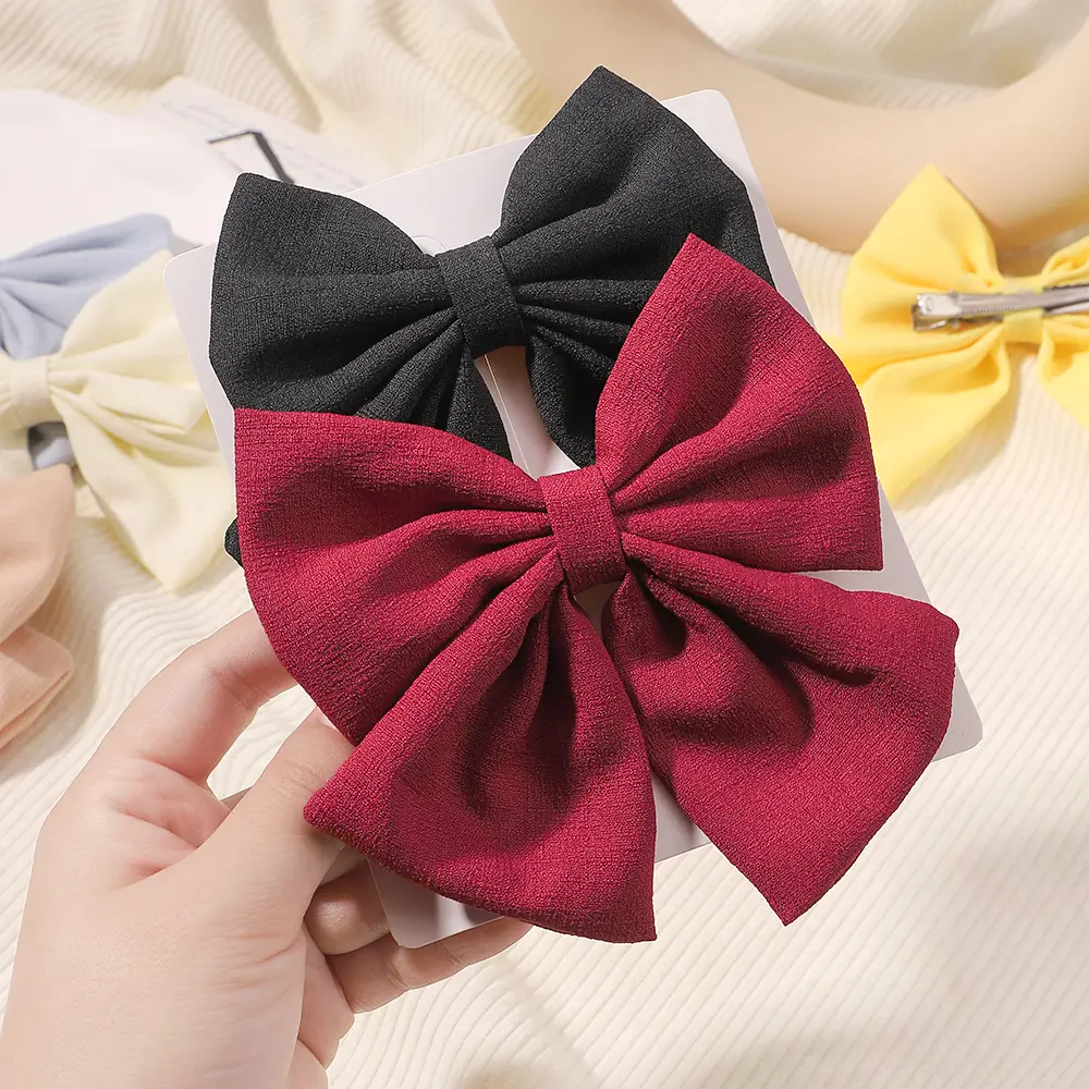 2pcs/set 4.5" Cheer Bow Hair Clip for Girl Lovely Grosgrain Ribbon Hairgripes Children Delicate Bowknot Hair Pins Headwear Set