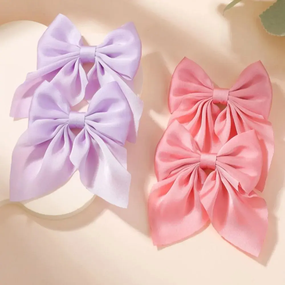 RAINBOW BOWS 2PCS Girls Ponytail Hair Bows Hair Clip 3.3inch Stain Solid Color Hairgripes Womens Hairbangs Barrette Hairclip