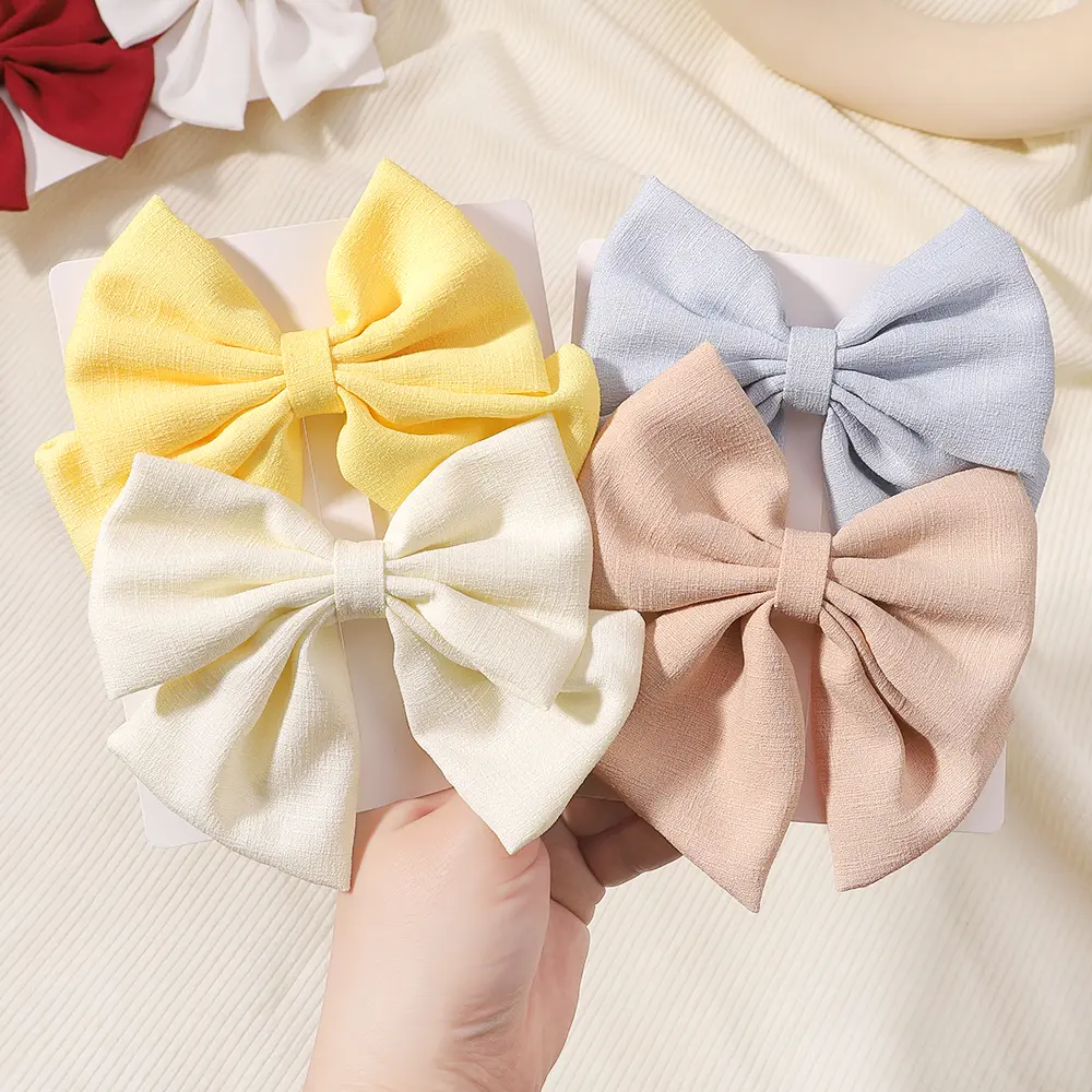 2pcs/set 4.5" Cheer Bow Hair Clip for Girl Lovely Grosgrain Ribbon Hairgripes Children Delicate Bowknot Hair Pins Headwear Set
