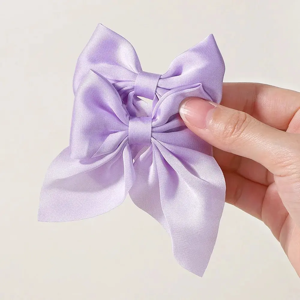 RAINBOW BOWS 2PCS Girls Ponytail Hair Bows Hair Clip 3.3inch Stain Solid Color Hairgripes Womens Hairbangs Barrette Hairclip