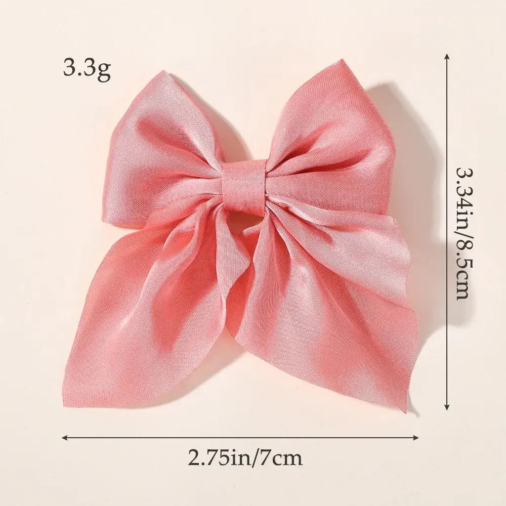 RAINBOW BOWS 2PCS Girls Ponytail Hair Bows Hair Clip 3.3inch Stain Solid Color Hairgripes Womens Hairbangs Barrette Hairclip