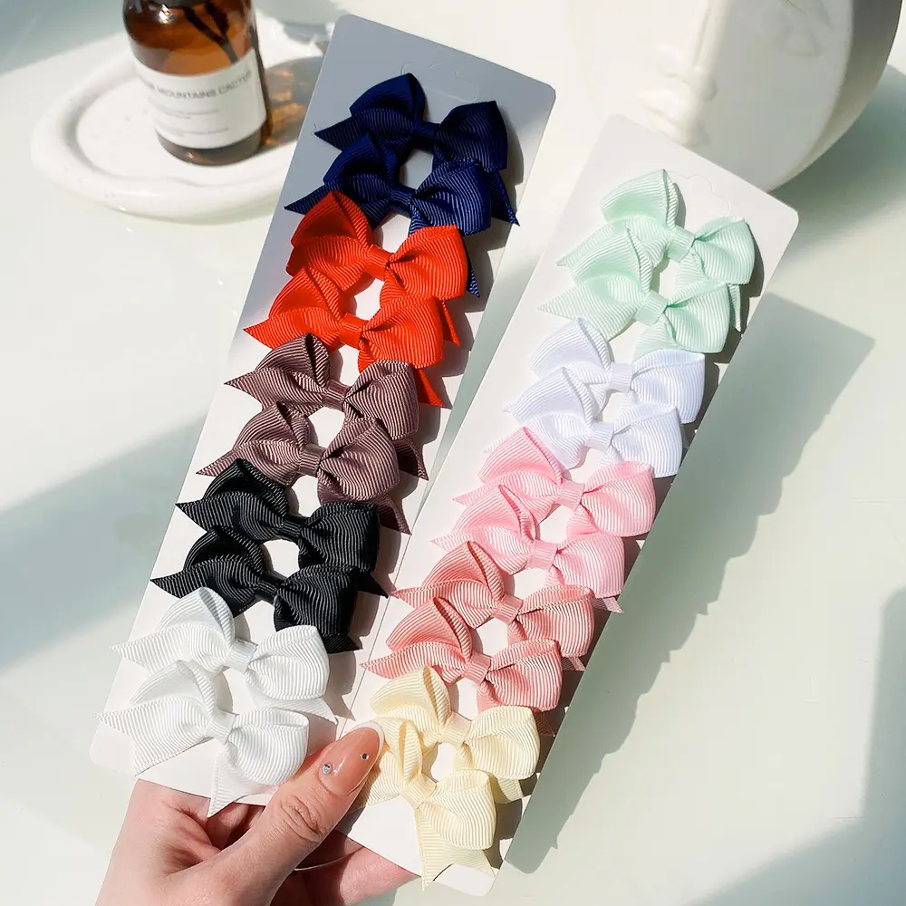 10Pcs/Set New Solid Ribbon Bowknot Hair Clips For Cute Baby Girls Handmade Bows Hairpin Barrettes Headwear Kids Hair Accessories