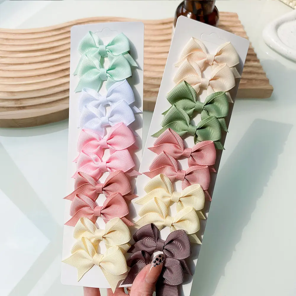 10Pcs/Set New Solid Ribbon Bowknot Hair Clips For Cute Baby Girls Handmade Bows Hairpin Barrettes Headwear Kids Hair Accessories