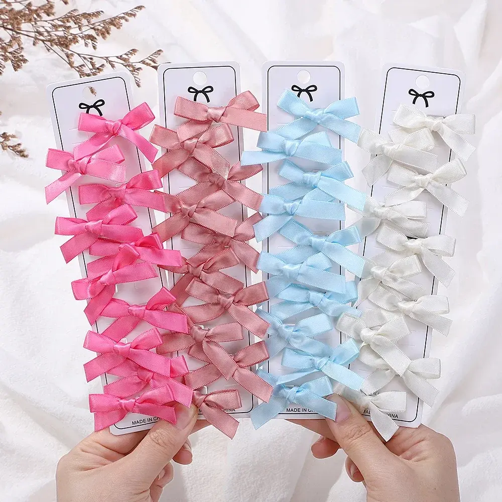 RAINBOW BOWS 10Pcs Kids Sweet Solid Color Mini Bows Hair Clip Baby Girls Ballet Style Ribbon Braided Hair Accessories Wholesale