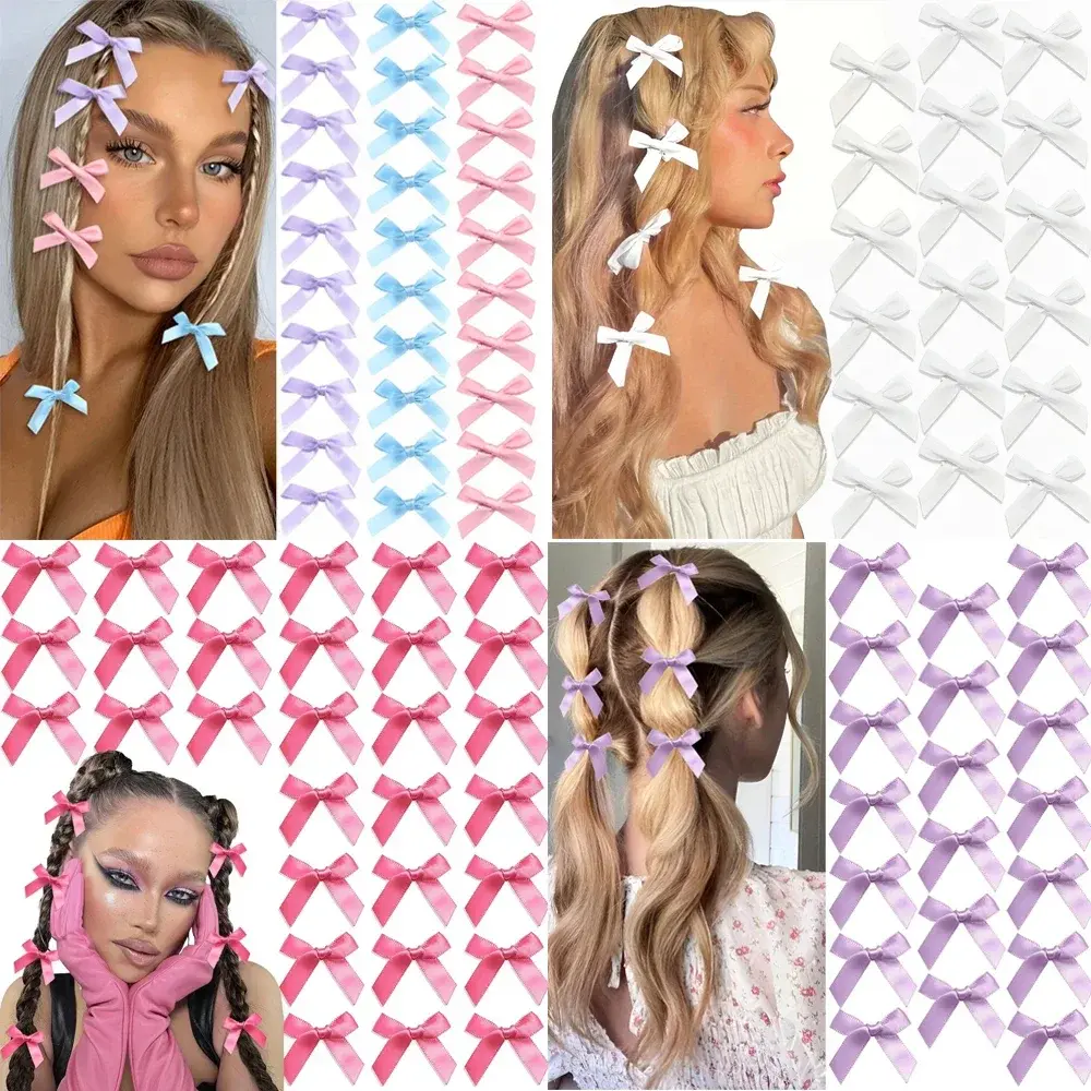 RAINBOW BOWS 10Pcs Kids Sweet Solid Color Mini Bows Hair Clip Baby Girls Ballet Style Ribbon Braided Hair Accessories Wholesale