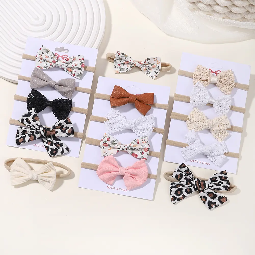 4Pcs/set Baby Headband Lace Toddler Infant Kids Hair Accessories Girl Newborn Bow Leopard Print Headwear Headwrap Gift