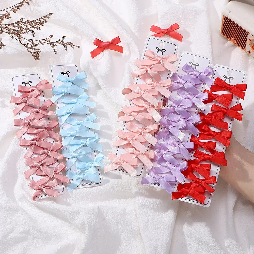 RAINBOW BOWS 10Pcs Kids Sweet Solid Color Mini Bows Hair Clip Baby Girls Ballet Style Ribbon Braided Hair Accessories Wholesale