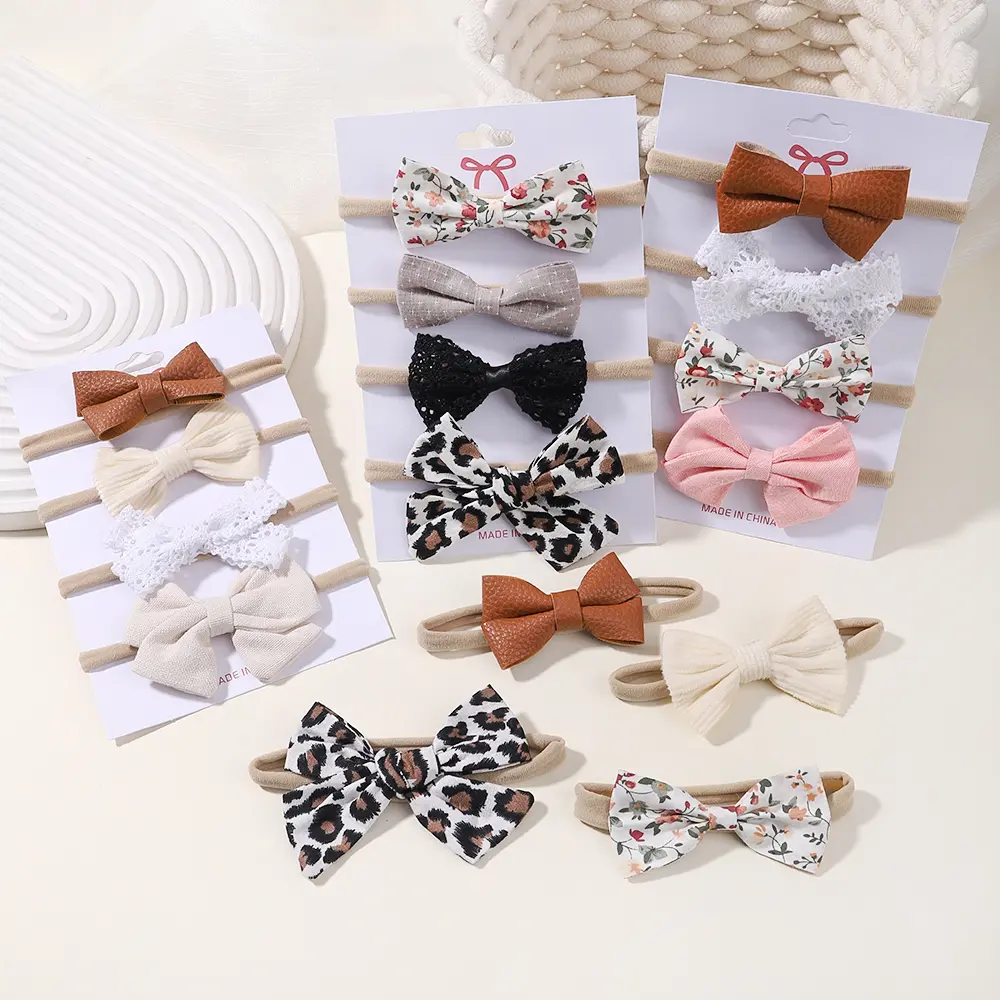 4Pcs/set Baby Headband Lace Toddler Infant Kids Hair Accessories Girl Newborn Bow Leopard Print Headwear Headwrap Gift
