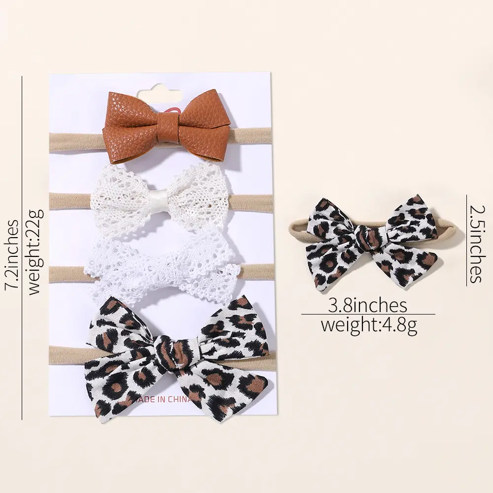 4Pcs/set Baby Headband Lace Toddler Infant Kids Hair Accessories Girl Newborn Bow Leopard Print Headwear Headwrap Gift