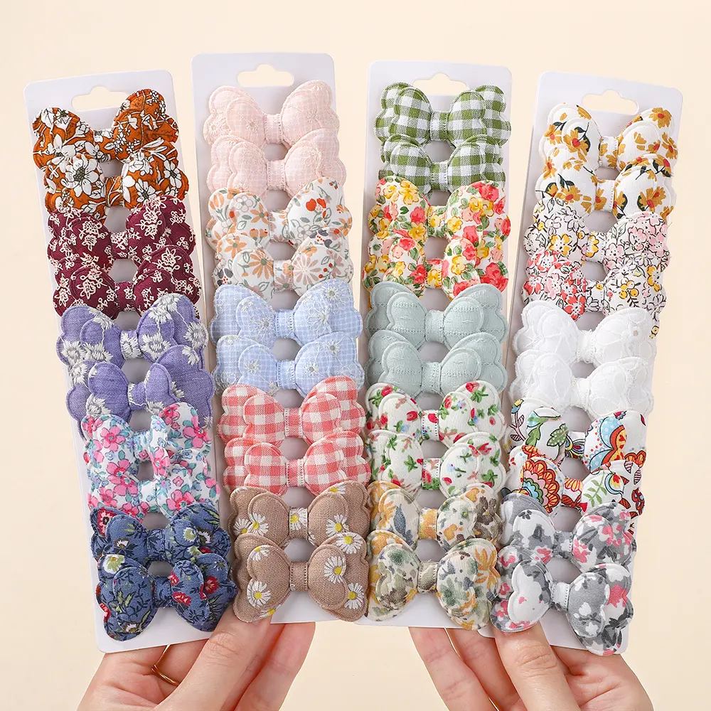 RAINBOW BOWS 10Pcs/lot Candy Colorful Double-Layer Safety Cotton Printed Hair Clip Cute Bangs Hair Accessories Girls Kids Gift