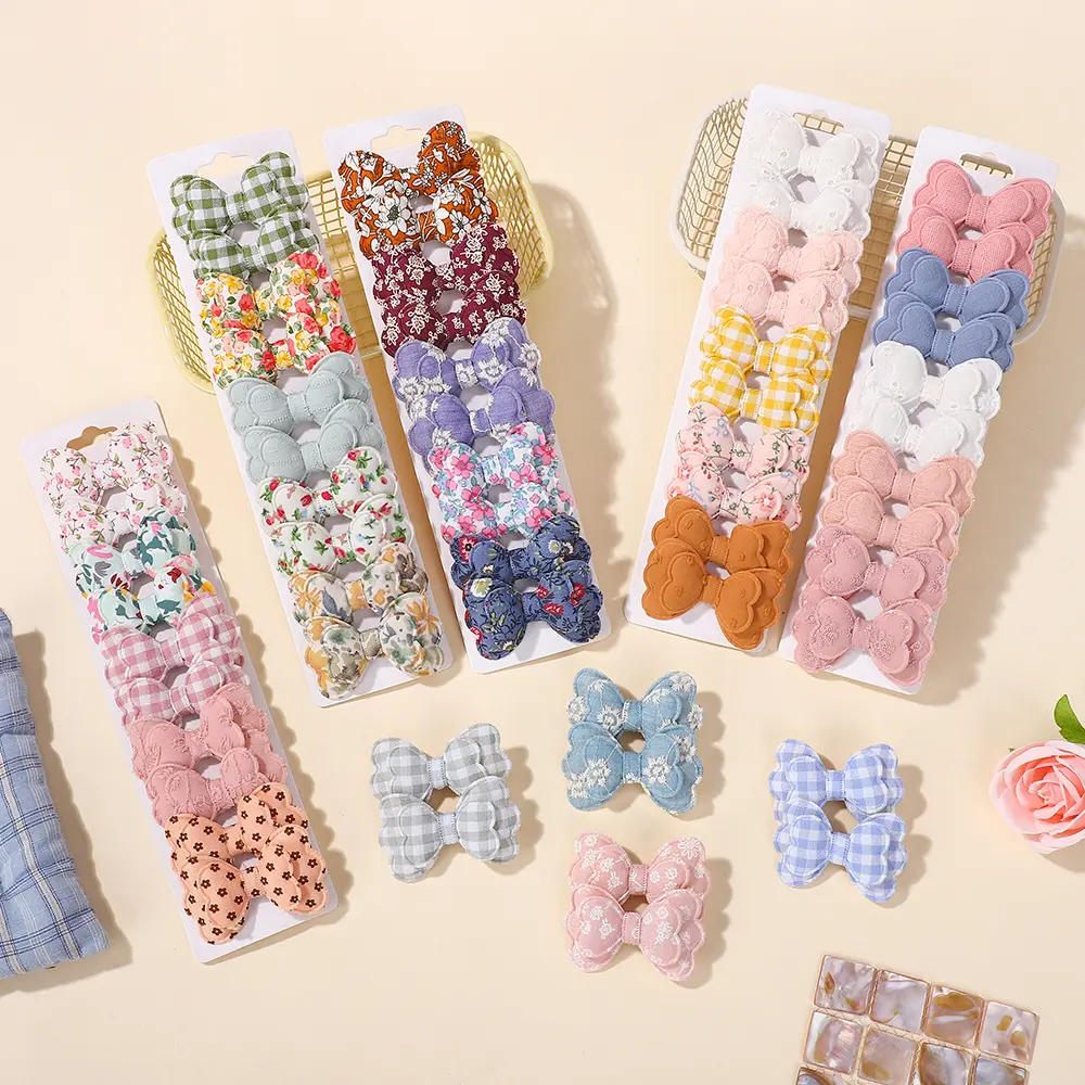 RAINBOW BOWS 10Pcs/lot Candy Colorful Double-Layer Safety Cotton Printed Hair Clip Cute Bangs Hair Accessories Girls Kids Gift