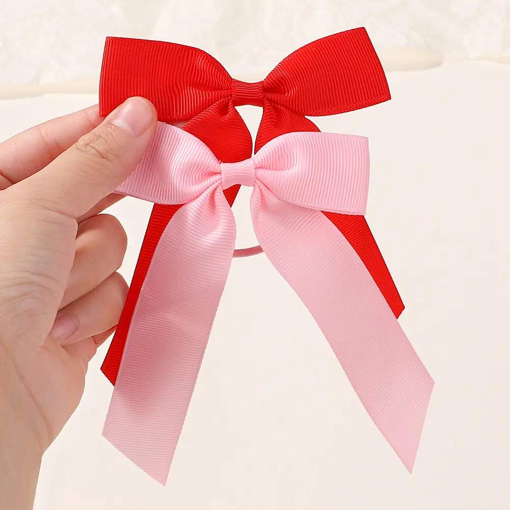 RAIN BOWS 1Pcs Solid Color Ribbon Bows Hair Bands Toddler Cheer Bow Head Rope Kids Basic Ponytail Headwear Hair Accessories