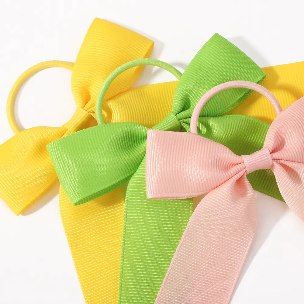 RAIN BOWS 1Pcs Solid Color Ribbon Bows Hair Bands Toddler Cheer Bow Head Rope Kids Basic Ponytail Headwear Hair Accessories