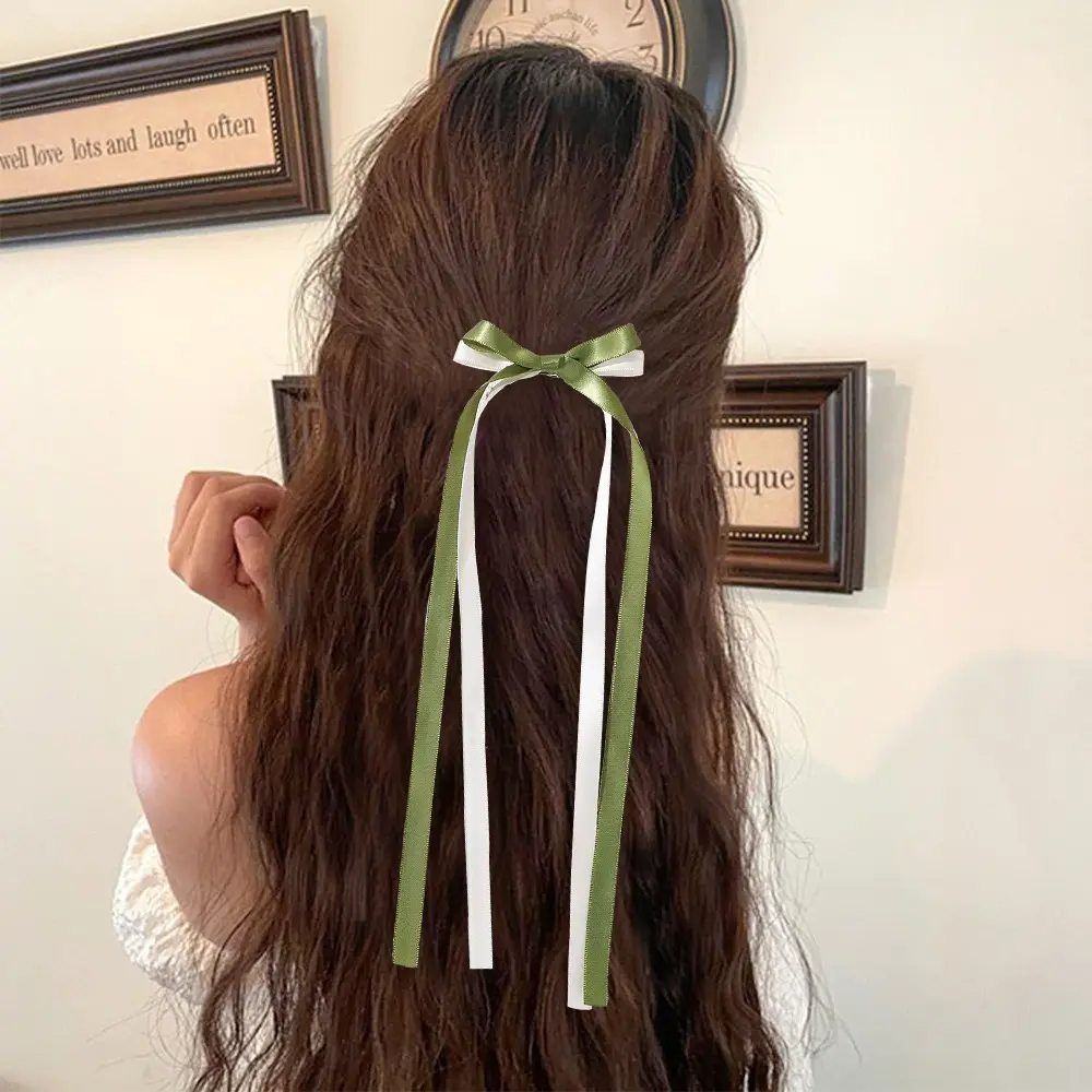RAINBOW BOWS 2Pcs Double Color Bowknot Long Tassel Hairgripes for Girl Womens Delicate Ponytail Lace Side Hair Clip Accessories