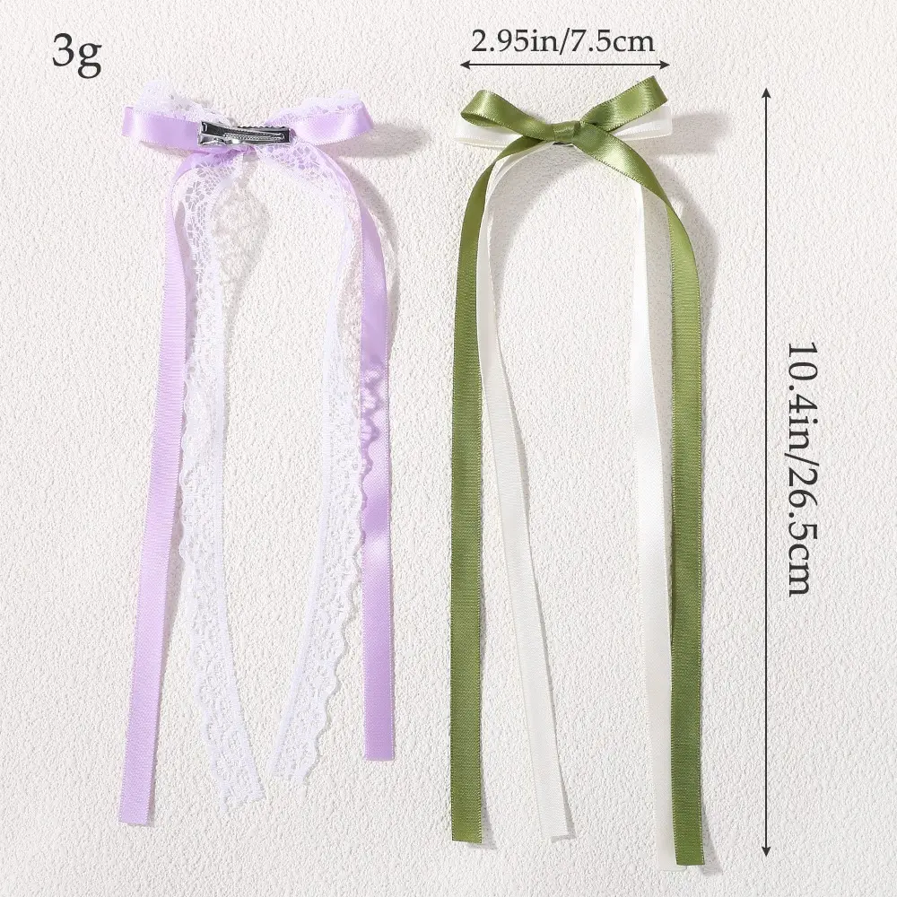RAINBOW BOWS 2Pcs Double Color Bowknot Long Tassel Hairgripes for Girl Womens Delicate Ponytail Lace Side Hair Clip Accessories