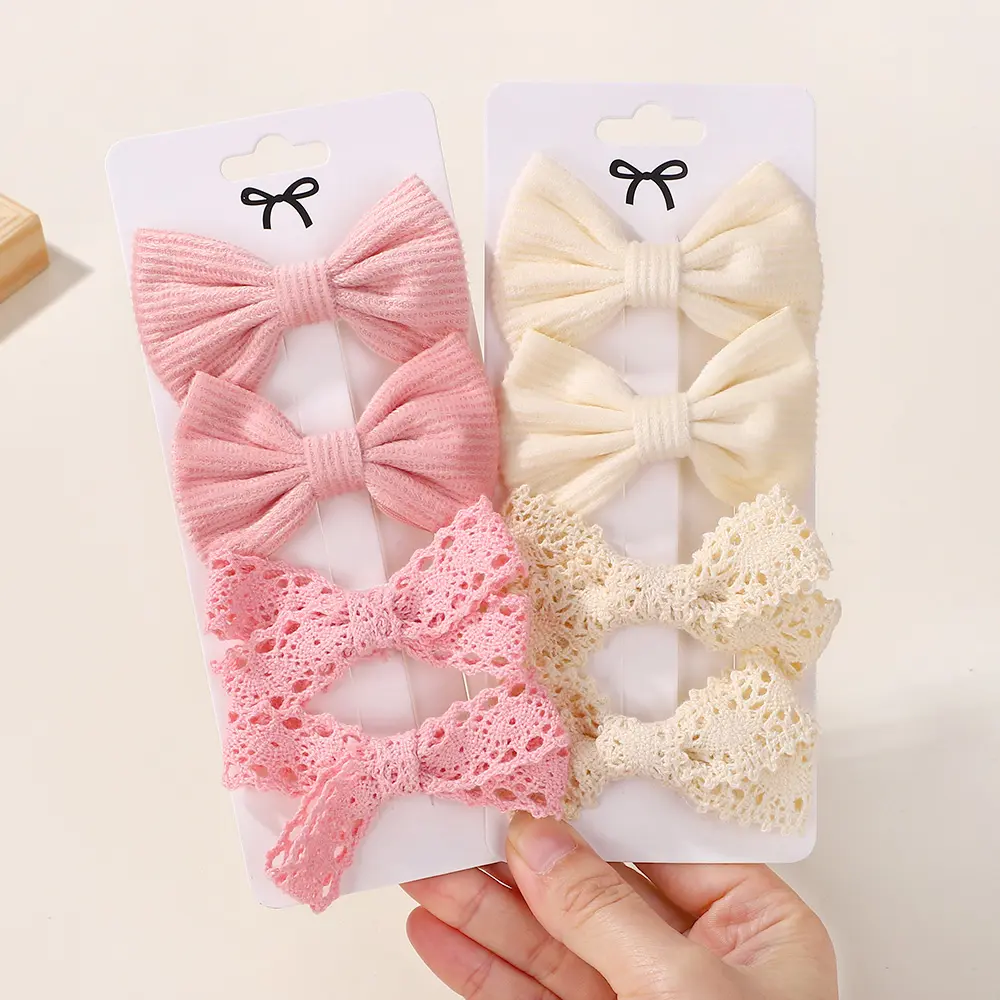 RAINBOW BOWS 4Pcs Simple Nylon Ribbon Hair Bows Clip for Girls Sweet Lace Hairgripes Gift Headwear Set Boutique Kids Barrette