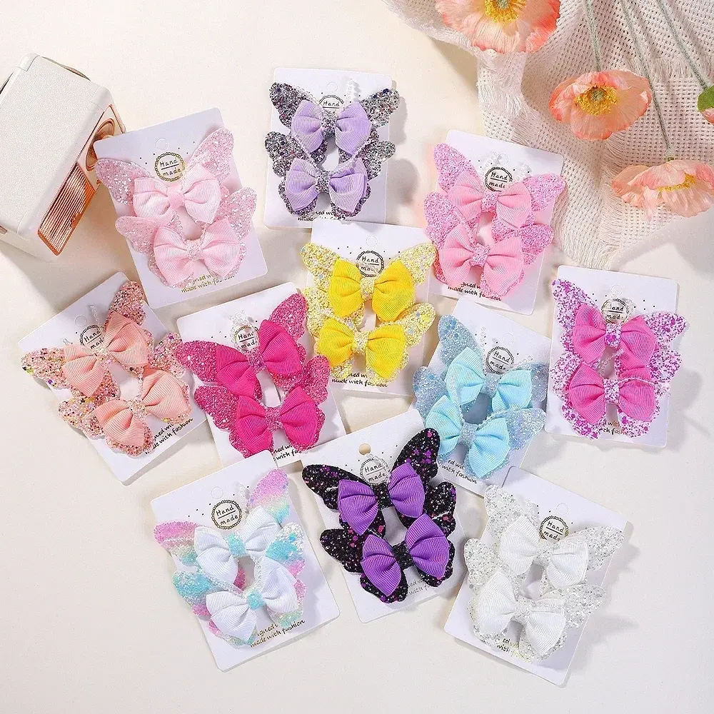 RAINBOW BOWS 3.15'' Glitter Butterfly Hair Clips for Women Girls Hairpins Children Cute Barrettes Kids Head Accessories 2Pcs/lot