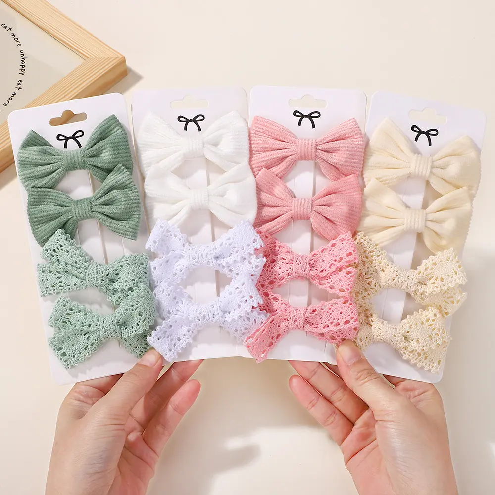 RAINBOW BOWS 4Pcs Simple Nylon Ribbon Hair Bows Clip for Girls Sweet Lace Hairgripes Gift Headwear Set Boutique Kids Barrette