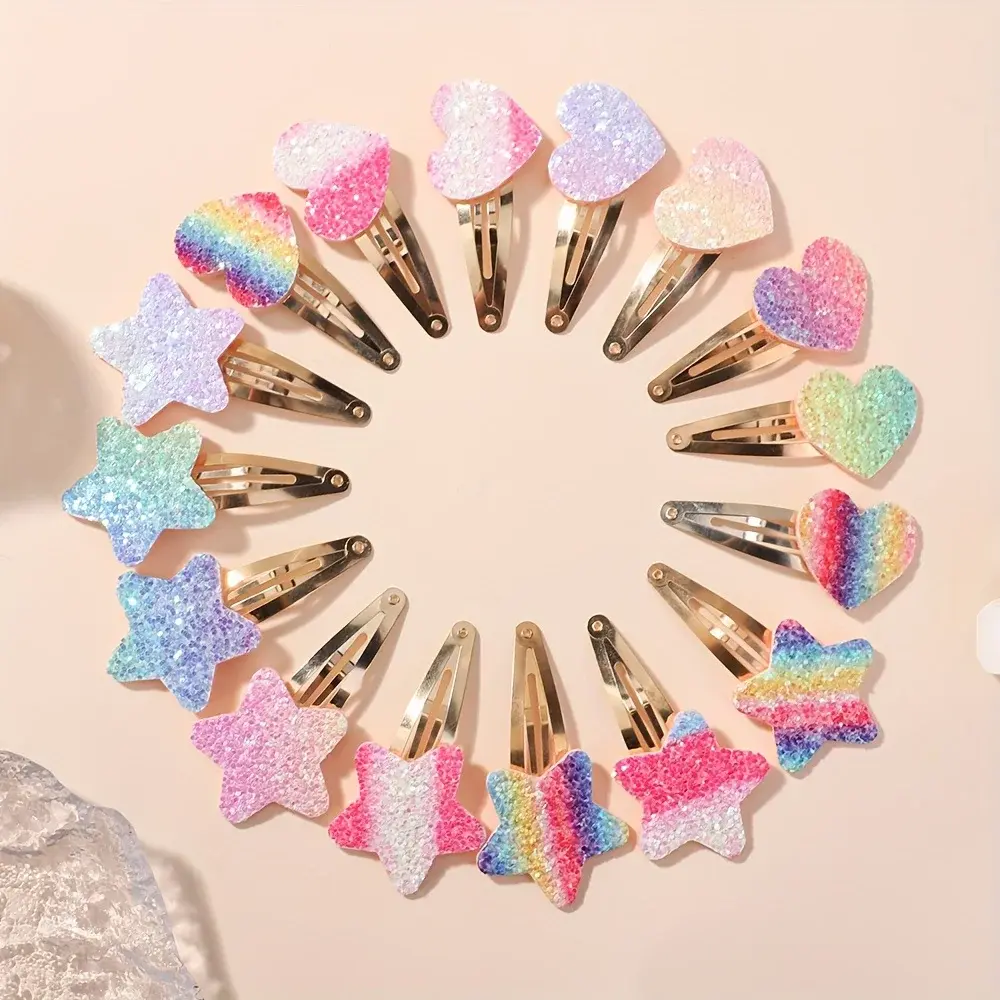 RAINBOW BOWS 16Pcs Geometric Glitter Droplet Hair Clip Colorful Gradient Color Children Bangs BB Alloy Hairpins Girls Headclips