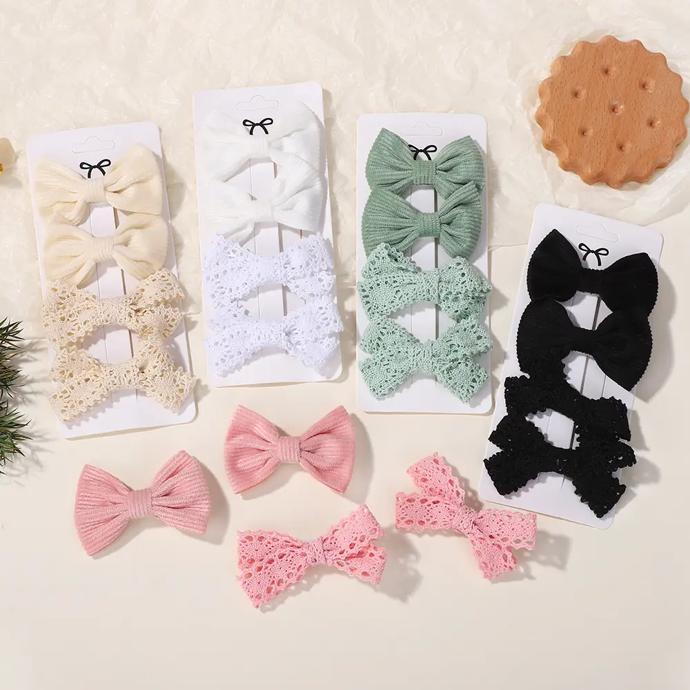 RAINBOW BOWS 4Pcs Simple Nylon Ribbon Hair Bows Clip for Girls Sweet Lace Hairgripes Gift Headwear Set Boutique Kids Barrette