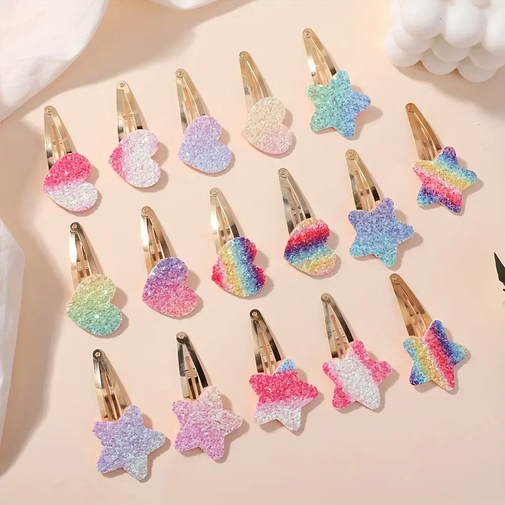 RAINBOW BOWS 16Pcs Geometric Glitter Droplet Hair Clip Colorful Gradient Color Children Bangs BB Alloy Hairpins Girls Headclips