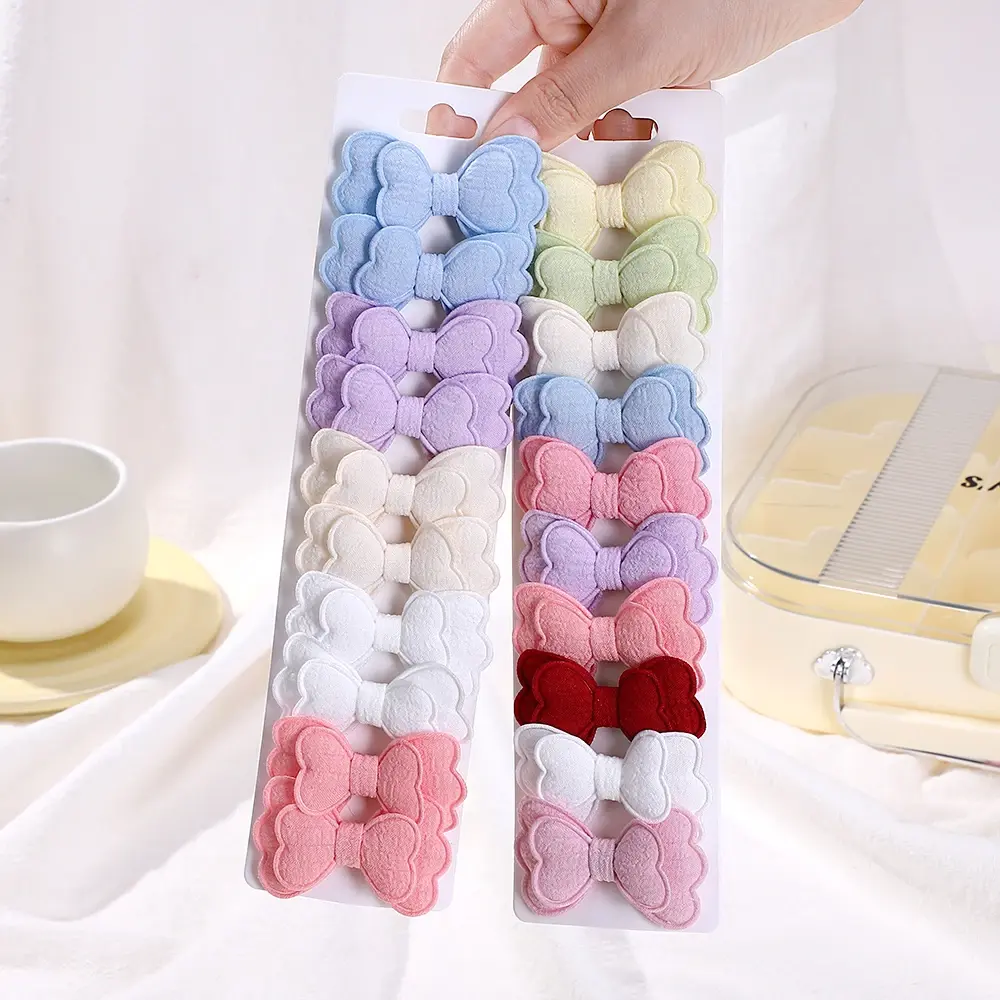RAINBOW BOWS 10Pcs Colored Hair Clip Set for Girls Double Layered Bowknot Bangs Hair Pin Cotton Safe Kids Baby Hair Accessories