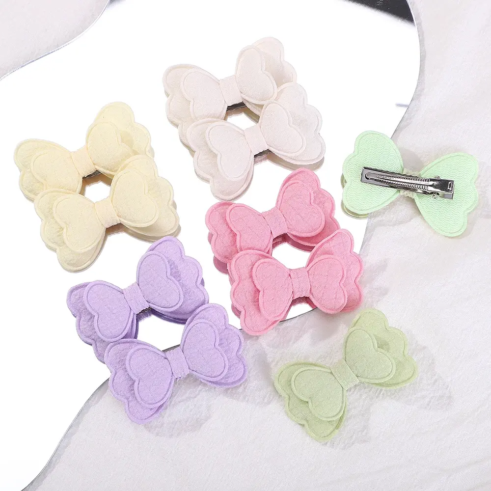 RAINBOW BOWS 10Pcs Colored Hair Clip Set for Girls Double Layered Bowknot Bangs Hair Pin Cotton Safe Kids Baby Hair Accessories