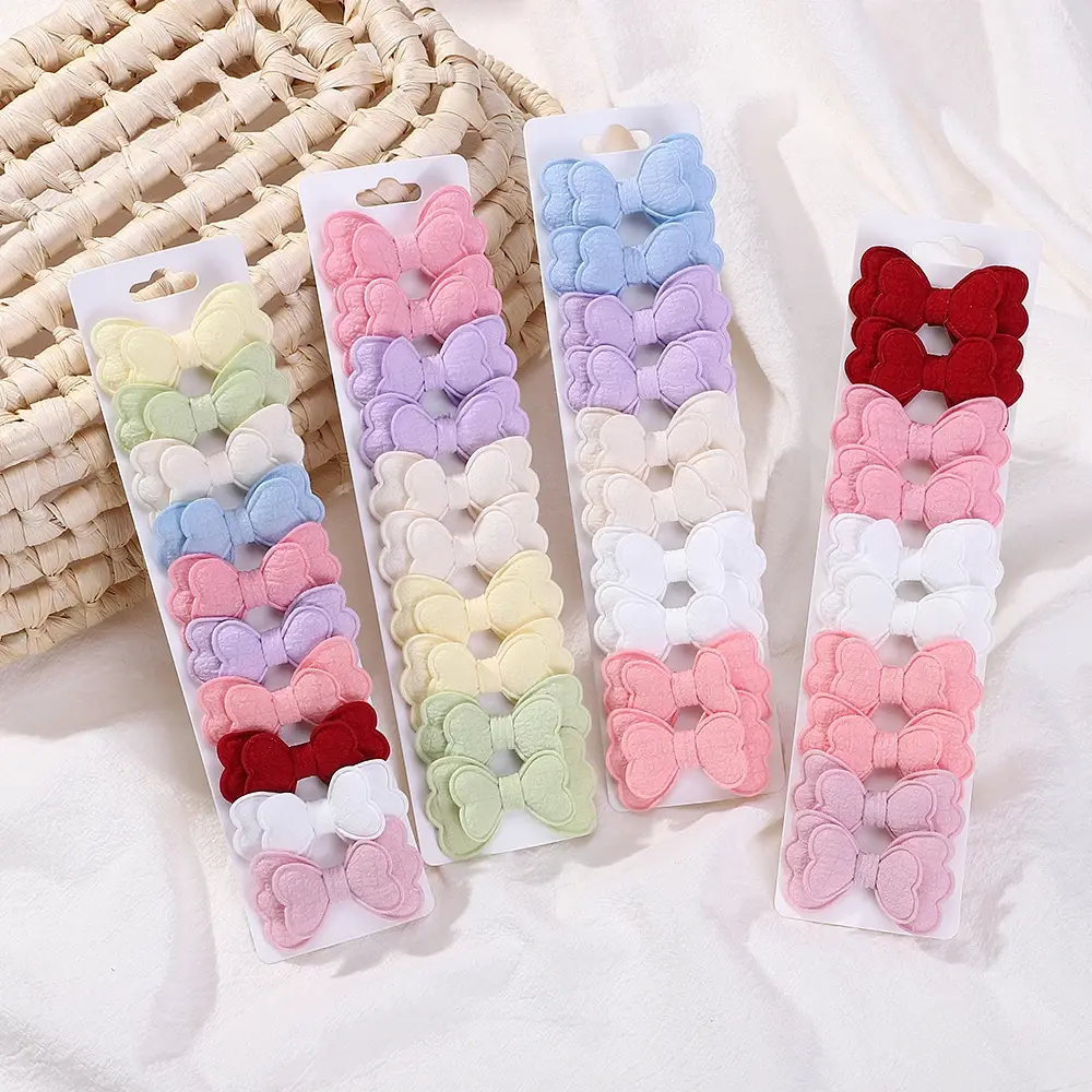 RAINBOW BOWS 10Pcs Colored Hair Clip Set for Girls Double Layered Bowknot Bangs Hair Pin Cotton Safe Kids Baby Hair Accessories