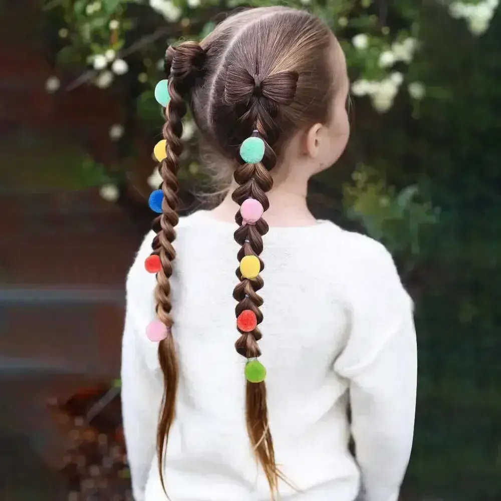 RAINBOW BOWS 10Pcs Elastic Hair Bands Plush Ball Rubber Band for Baby Girls Scrunchie Hair Ties Kids Baby Hair Accessories