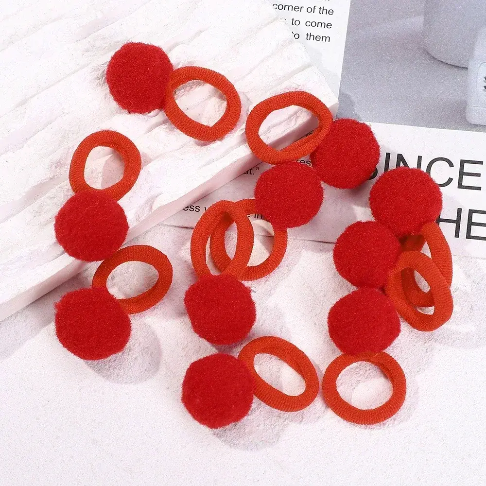 RAINBOW BOWS 10Pcs Elastic Hair Bands Plush Ball Rubber Band for Baby Girls Scrunchie Hair Ties Kids Baby Hair Accessories
