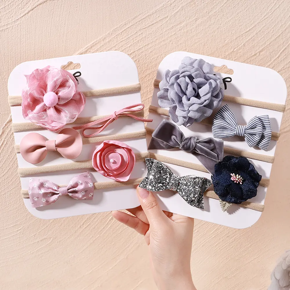 5Pcs/lot Baby Elastic Nylon Headband Newborn Sweet Flower Lace Bow Hair Bands for Babe Infant Toddler Soft Girl Hair Accessories