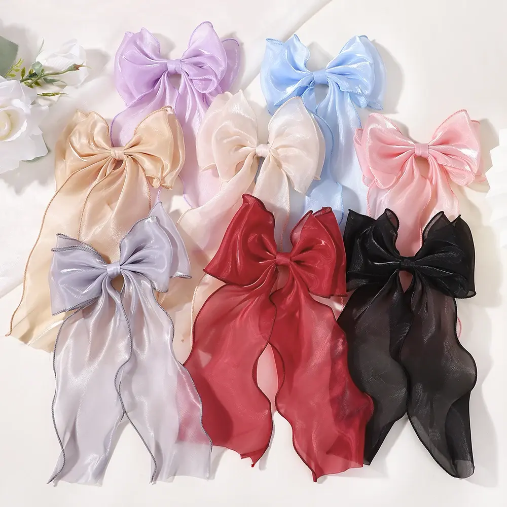 RAINBOW BOWS 10inch Elegant Bowknot Girls Ponytail Hair Clip Boutique Yarn Ribbon Hairgripes Womens Fashion Hair Accessories