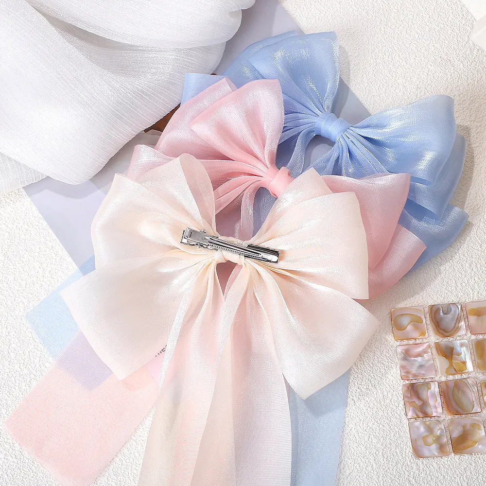 RAINBOW BOWS 1Pcs Cream Colored Bow Hair Clip Super Fairy Back Head Clips Elegant Women Ponytail Fahion Hair Accessories