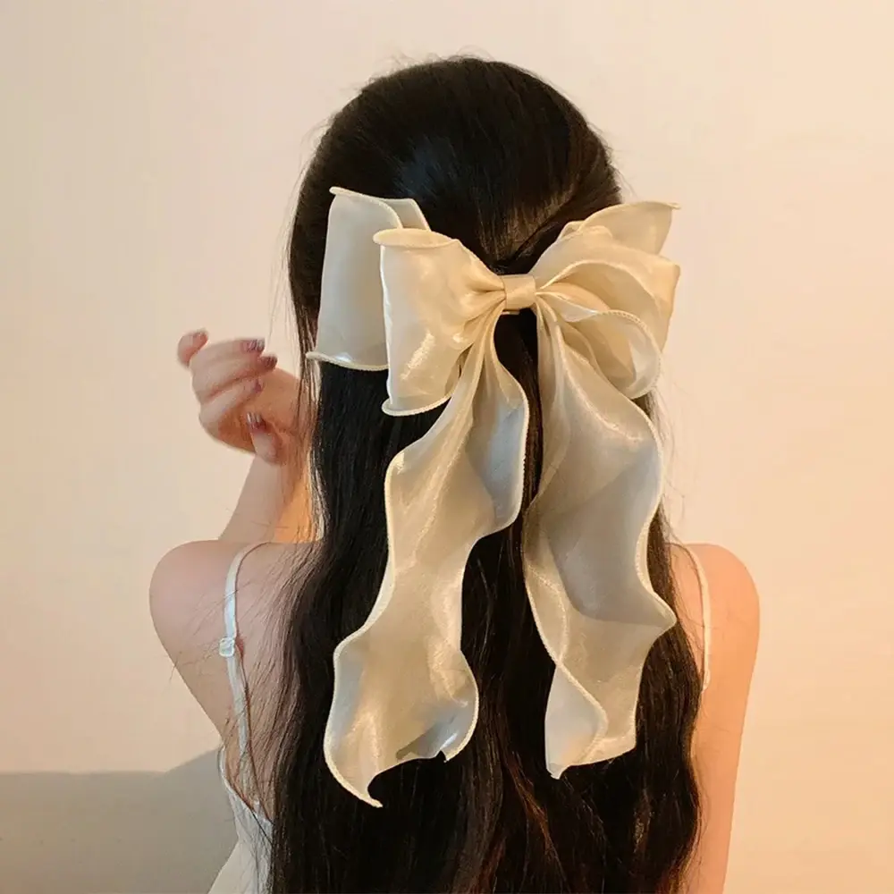 RAINBOW BOWS 10inch Elegant Bowknot Girls Ponytail Hair Clip Boutique Yarn Ribbon Hairgripes Womens Fashion Hair Accessories
