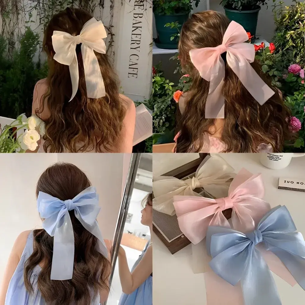 RAINBOW BOWS 1Pcs Cream Colored Bow Hair Clip Super Fairy Back Head Clips Elegant Women Ponytail Fahion Hair Accessories