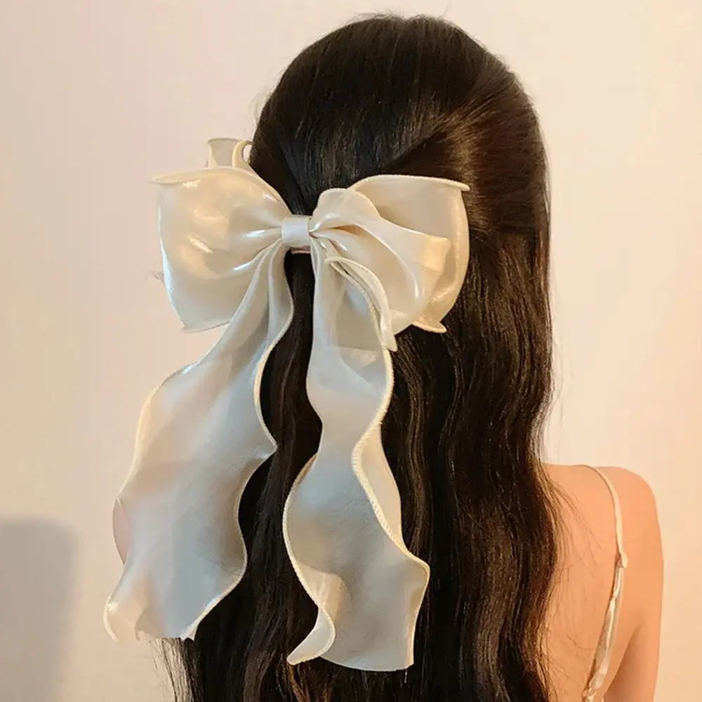 RAINBOW BOWS 1Pcs Cream Colored Bow Hair Clip Super Fairy Back Head Clips Elegant Women Ponytail Fahion Hair Accessories