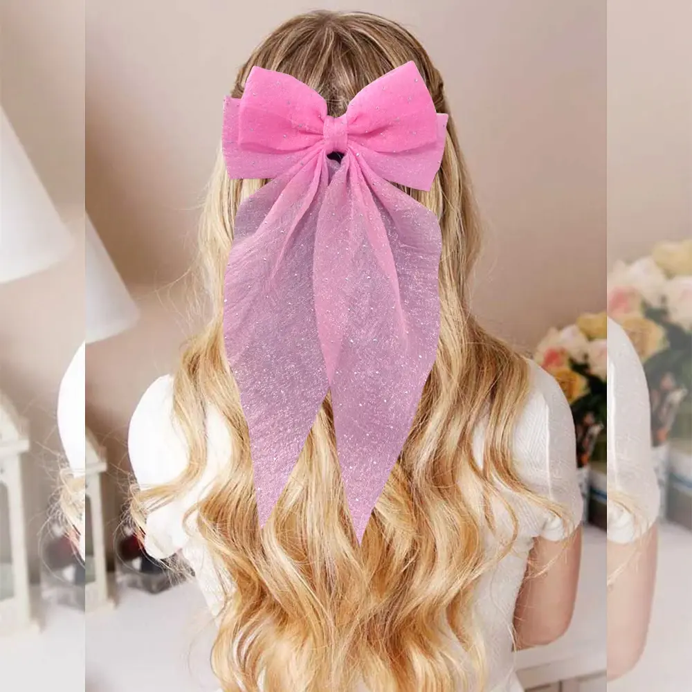 RAINBOW BOWS 1PCS Elegant Large Bow Ribbon Hair Clip Women Simple Satin Spring Clip Ponytail Bow Hairpin Girls Hair Accessories