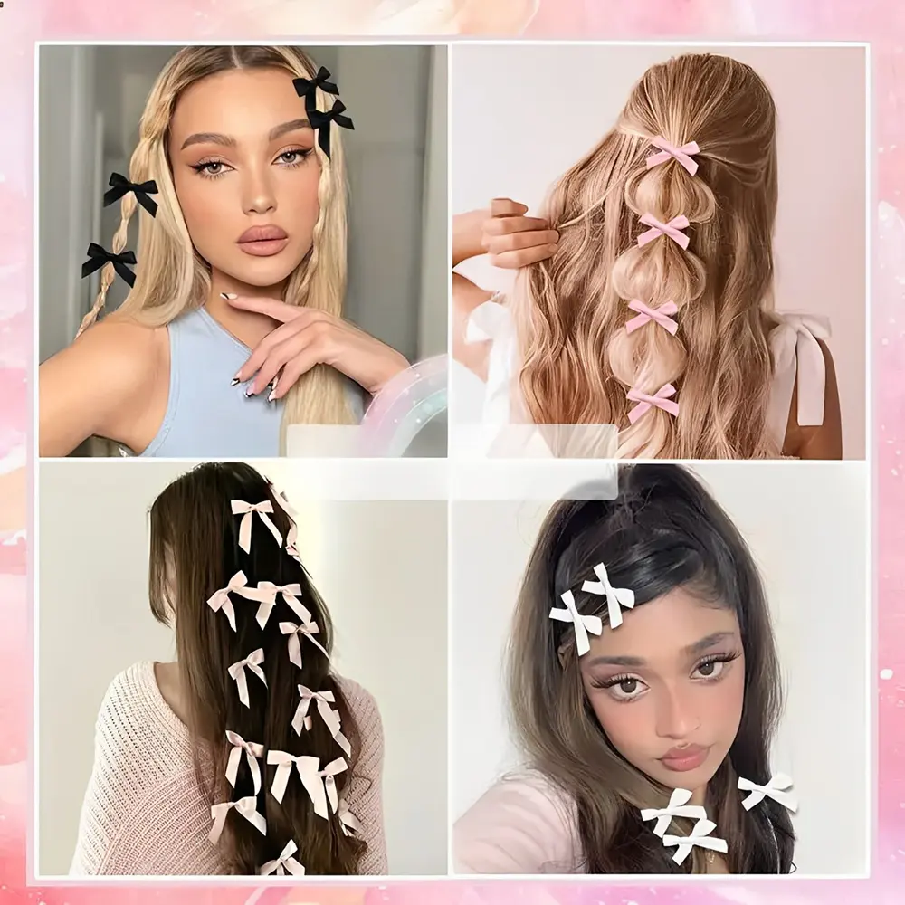 5-24Pcs Y2k Girls Bows Mini Hair Clips Metal Hairpin Headwear Barrette Handmade Ribbon Bow Bangs Clip Fashion Hair Accessories