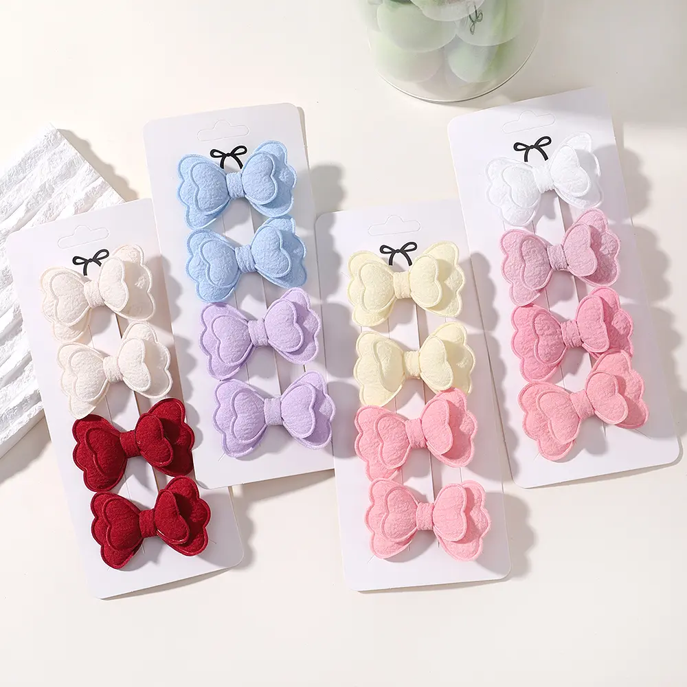 4Pcs/set Candy Colored Hair Clip Set for Girls Double Layered Bow Cute Bangs Hair Pin Cotton Safe Children's Hair Accessories