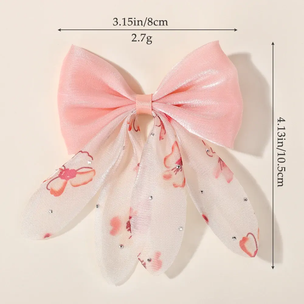 RAINBOW BOWS 2Pcs/set Sweet Hair Bows Girls Hairbangs Hairgripes Cheer Bow Stain Hairclip Chiffon Printing Kids Party Headwear