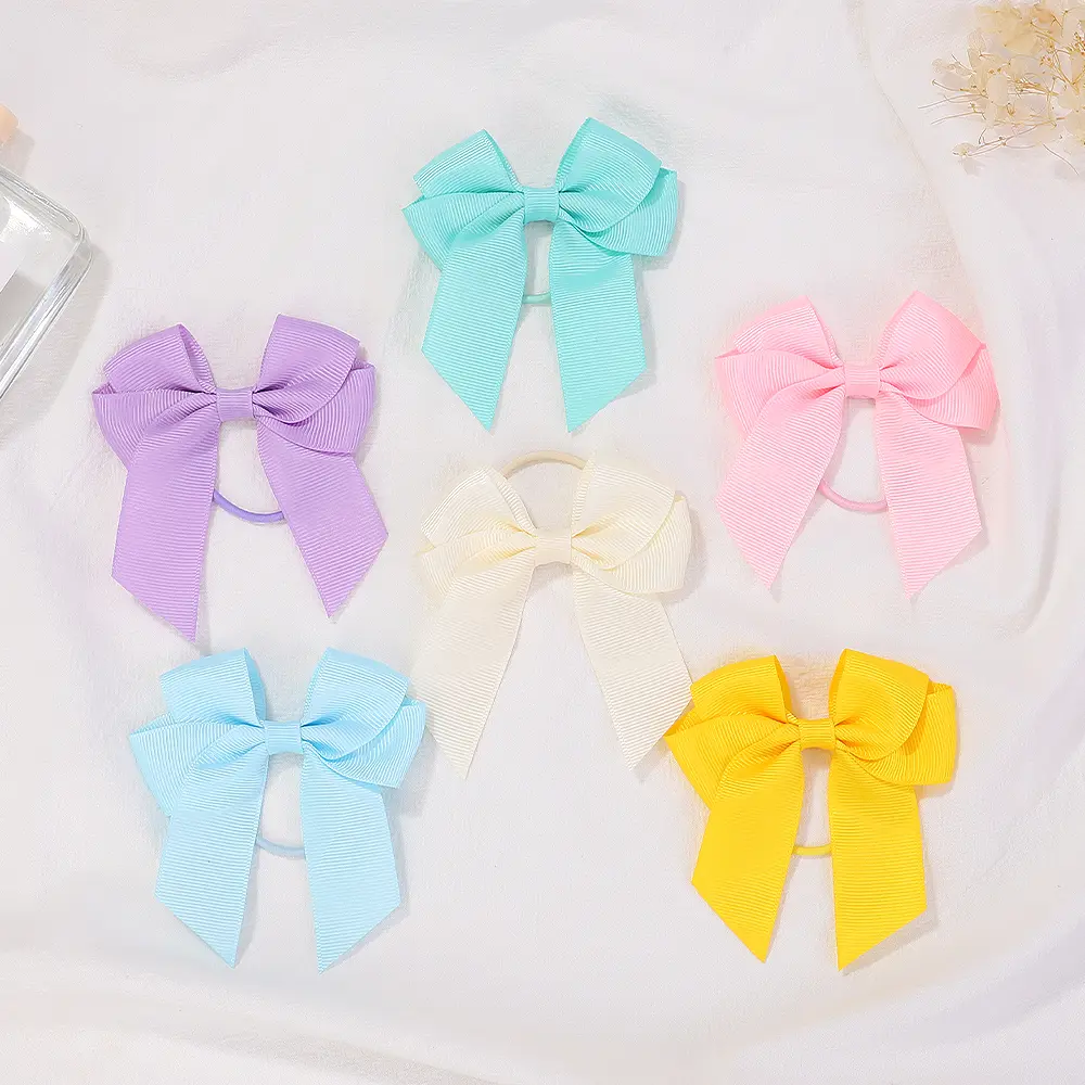 2pcs Girls Pretty Cheer Up Hair Band Lovely Ribbon Bowknot Double Ponytail Support Hair Accessories for Kids Boutique Headwear