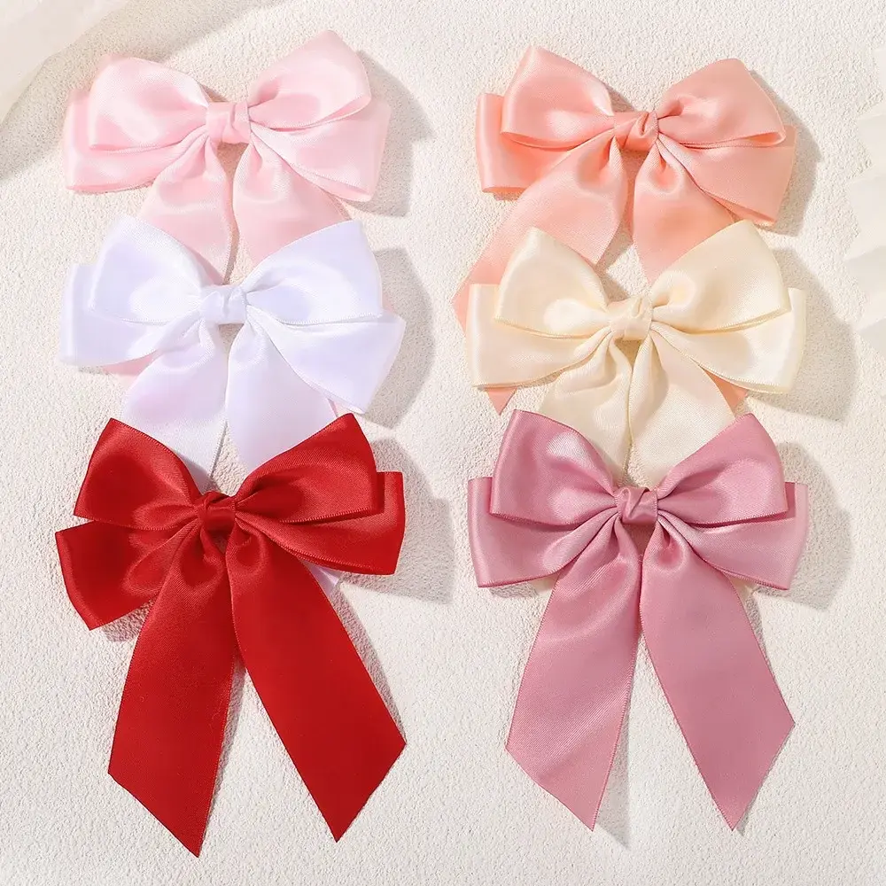 RAINBOW BOWS 4.92in Ribbon Bowknot Hair Ponytail Clip for Girl Hairpin Solid Color Hairgripe Boutique Hair Accessories Wholesale
