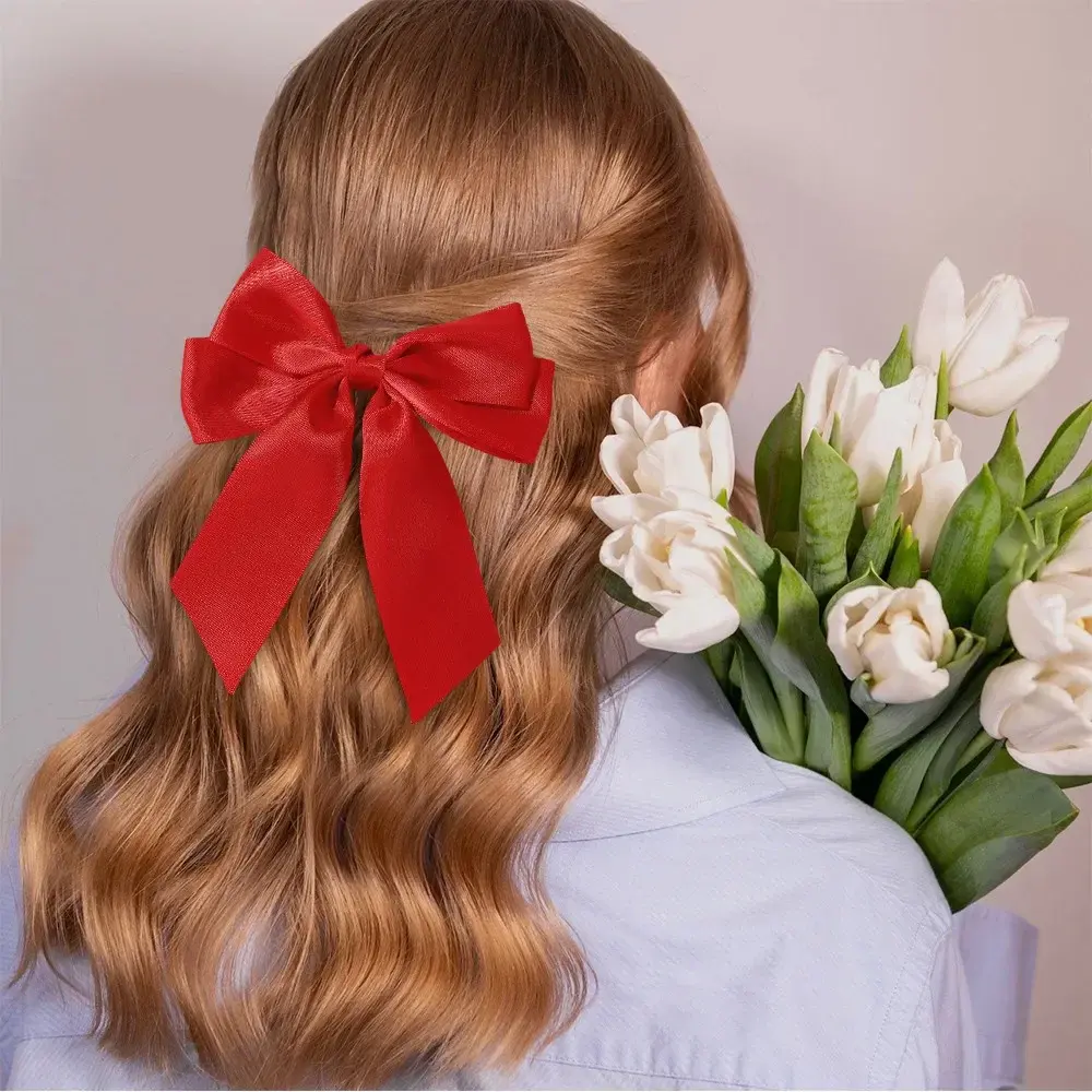RAINBOW BOWS 4.92in Ribbon Bowknot Hair Ponytail Clip for Girl Hairpin Solid Color Hairgripe Boutique Hair Accessories Wholesale